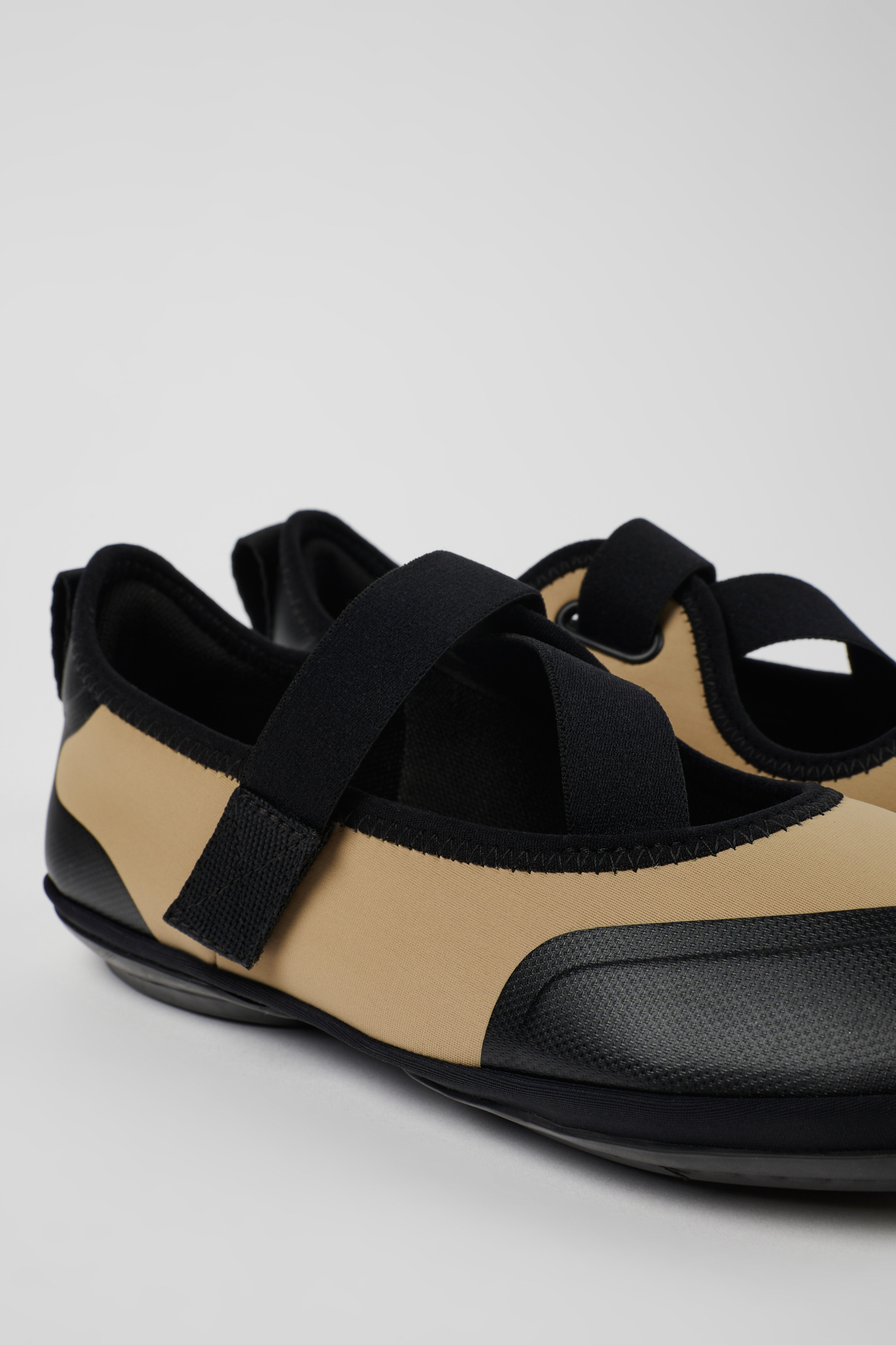 Right - Beige textile ballerinas for women