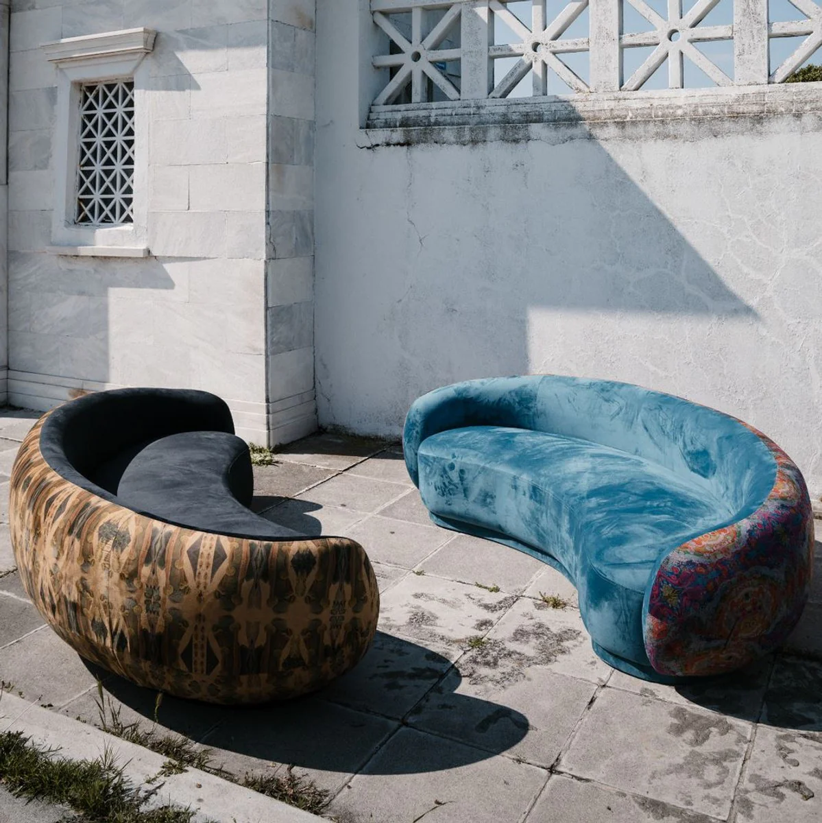 Casa Padrino sof¨¢ de sal¨®n de lujo azul / multicolor 260 cm