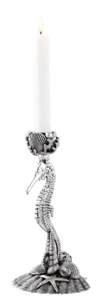 Casa Padrino candelabro de dise?ador caballitos de mar y conchas plata antigua 15 x 12,5 x H. 26,5 cm - Candelabro de Lat¨®n de Lujo