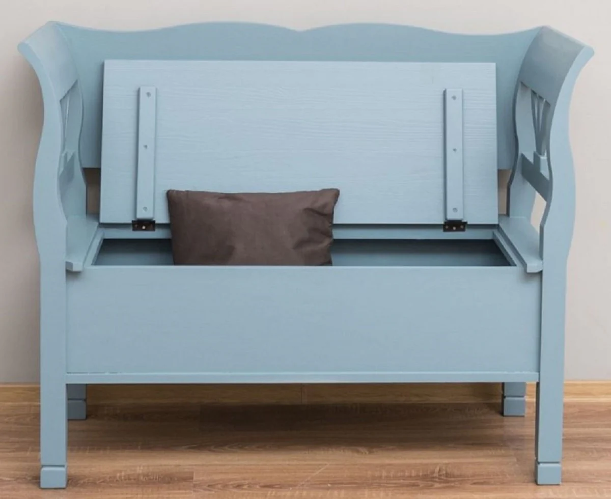 Casa Padrino banco de estilo campestre azul claro 117 x 48 x A. 92 cm - Banco de madera maciza con espacio de almacenamiento - Muebles de madera maciza - Muebles de estilo campestre