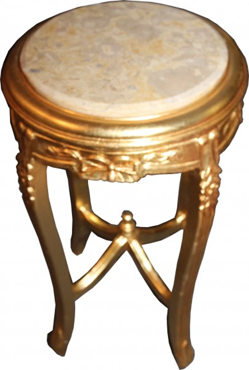 Baroque side table with marble top round gold 70 x 40 cm antique style