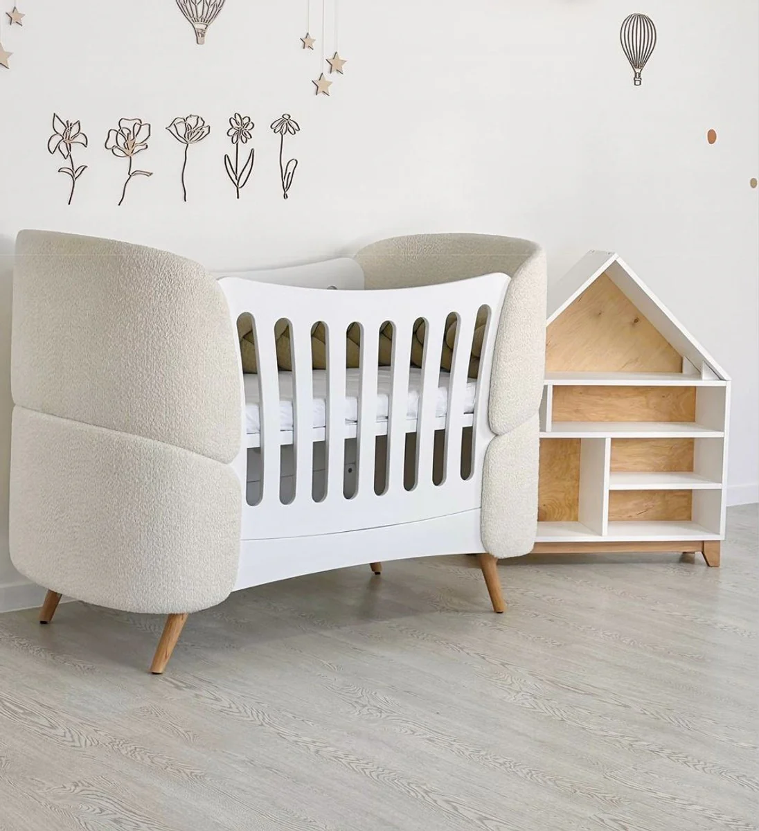 Casa Padrino cama de bebé de lujo blanco / crema / natural 145 cm