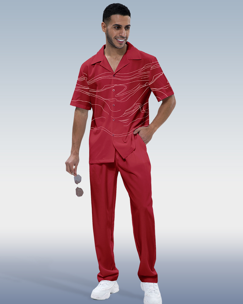 Suitmens Men's Red Art Print Short Sleeve Walking Suit