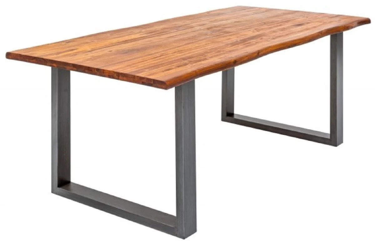 Casa Padrino mesa de comedor de madera maciza marr¨®n / gris 200 x 100 x A. 76,5 cm - Mesa de cocina moderna con tablero de madera maciza de acacia y patas de metal - Muebles de Comedor