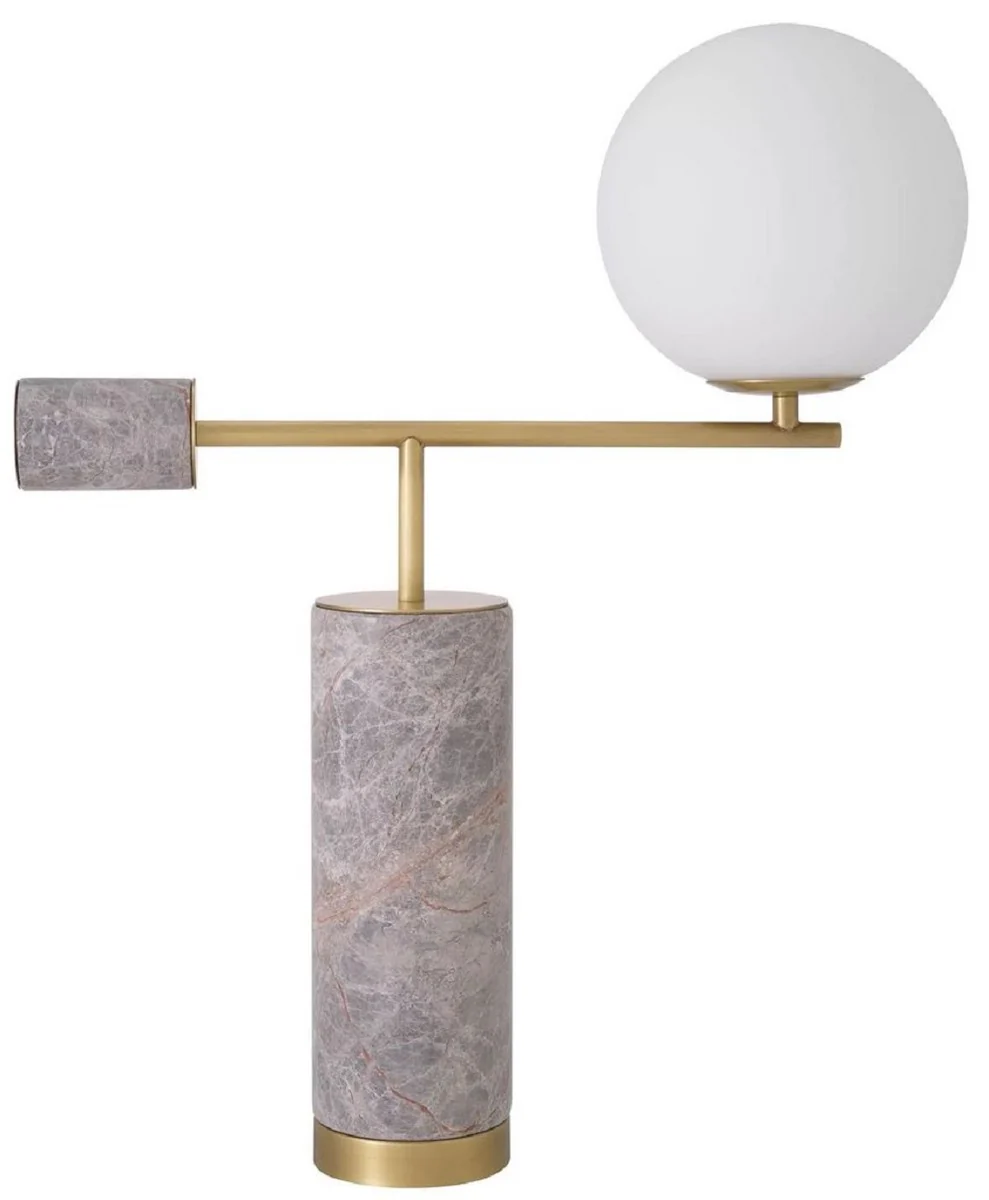 Casa Padrino lámpara de mesa de lujo latón antiguo / gris / blanco 51 x 20 x A. 62,5 cm - Lámpara de escritorio de mármol con pantalla de vidrio - Colección de Lujo