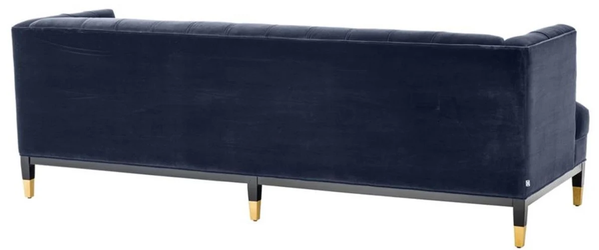 Casa Padrino sofá de la sala de estar de lujo azul medianoche / negro / latón 230 x 85 x H. 79 cm - Sofá Chesterfield de Terciopelo