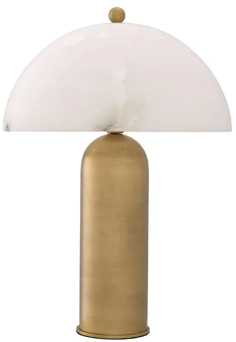 Casa Padrino lámpara de mesa de lujo latón antiguo / alabastro Ø 39,5 x A. 58 cm - Lámpara de escritorio redonda de metal con pantalla de alabastro - Iluminación de lujo - Muebles de lujo