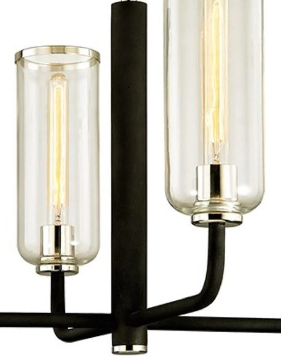 Casa Padrino araña de lujo negro / plata 73 x 73 x H. 45,7 cm - Araña con Pantallas de Vidrio