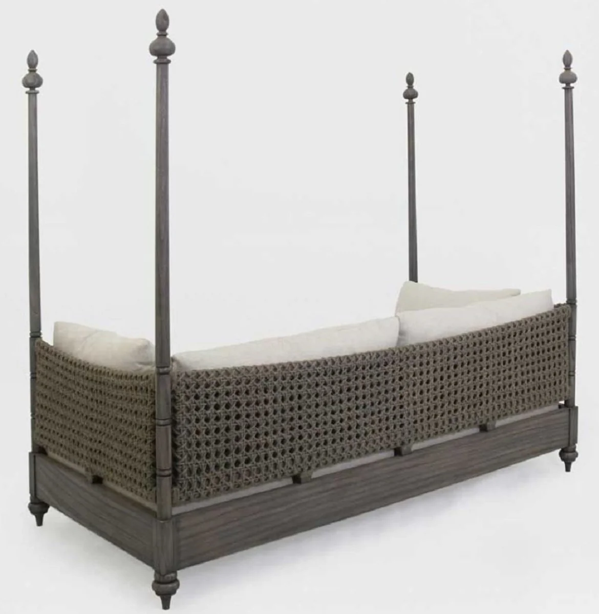 Casa Padrino sof¨¢ cama de lujo gris / crema 219 x 110 x A. 200 cm - Elegante sof¨¢ de madera maciza - Muebles de sal¨®n - Calidad de Lujo