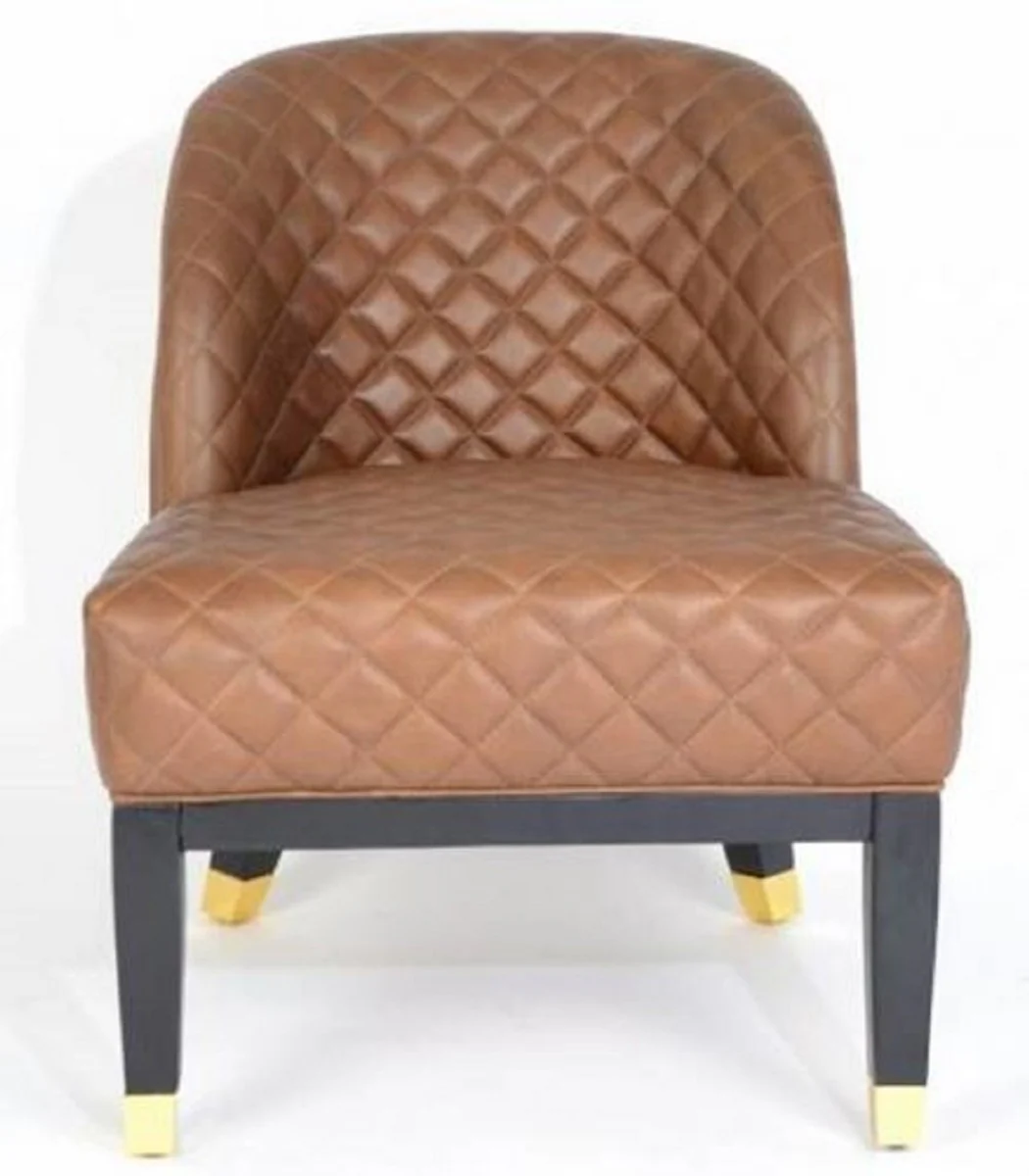 Casa Padrino sill¨®n de cuero de lujo marr¨®n / negro / oro 62 x 73 x H. 79 cm - Muebles de Sala de Estar - Muebles de Cuero Genuino