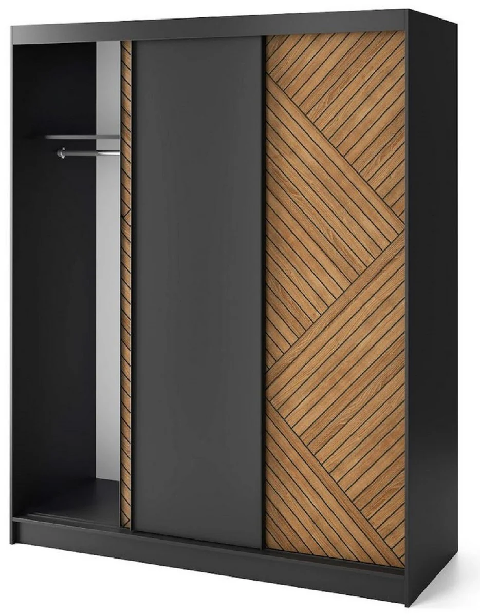 Casa Padrino armario de dormitorio de lujo negro / marr¨®n 180 x 60 x A. 220 cm - Armario con 3 puertas correderas - Muebles de Dormitorio - Muebles de Hotel - Muebles de Lujo