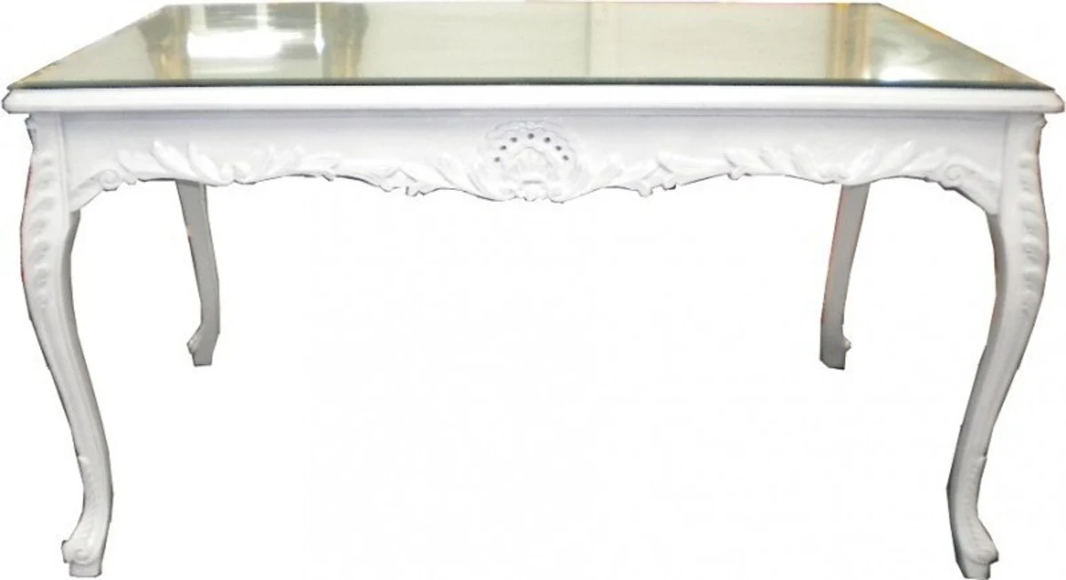 Casa Padrino mesa de comedor barroco con tapa de cristal blanco - Mesa de comedor de estilo barroco - Muebles de comedor de estilo barroco - Muebles barrocos