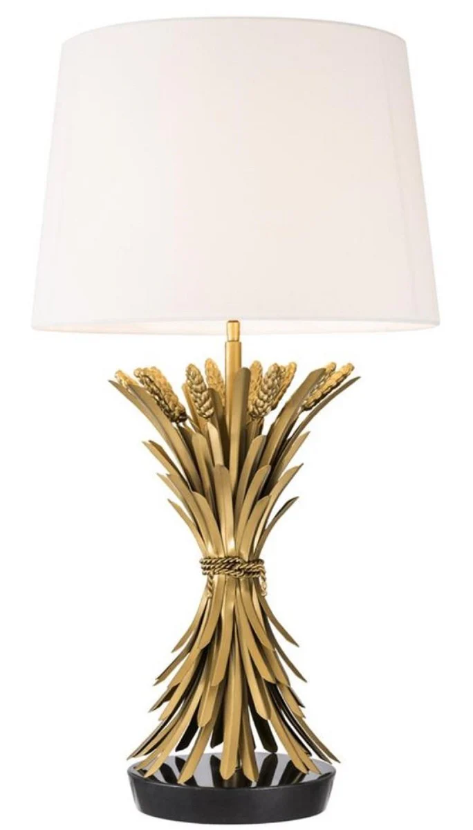 Casa Padrino lámpara de mesa de lujo oro antiguo / negro / blanco Ø 45 x H. 85 cm - Lámpara de Mesa de Diseño con Base de Granito y Pantalla