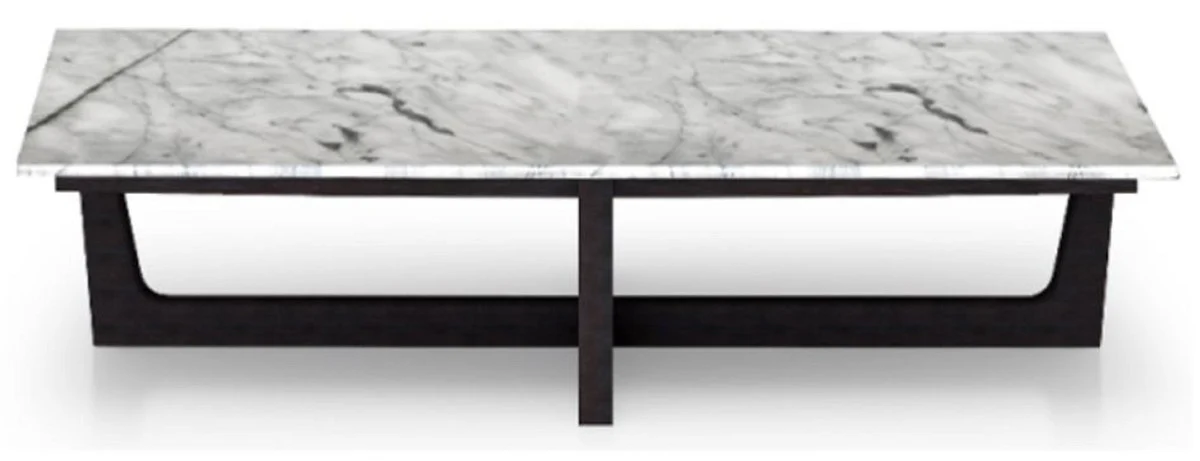 Casa Padrino mesa de centro de lujo blanco / negro 150 x 85 x A. 39 cm - Mesa de sal¨®n rectangular con tablero de m¨¢rmol italiano Calacatta de alta calidad - Muebles de sal¨®n de lujo