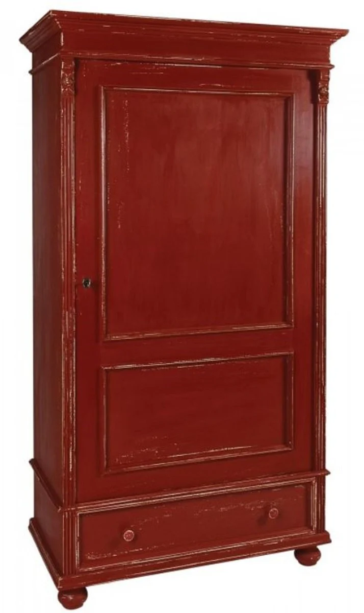 Casa Padrino armario de ropa de estilo campestre rojo antiguo 103 x 54 x A. 188 cm - Mueble dormitorio Shabby Chic de madera maciza con puerta y caj¨®n - Muebles de Dormitorio de estilo Campestre