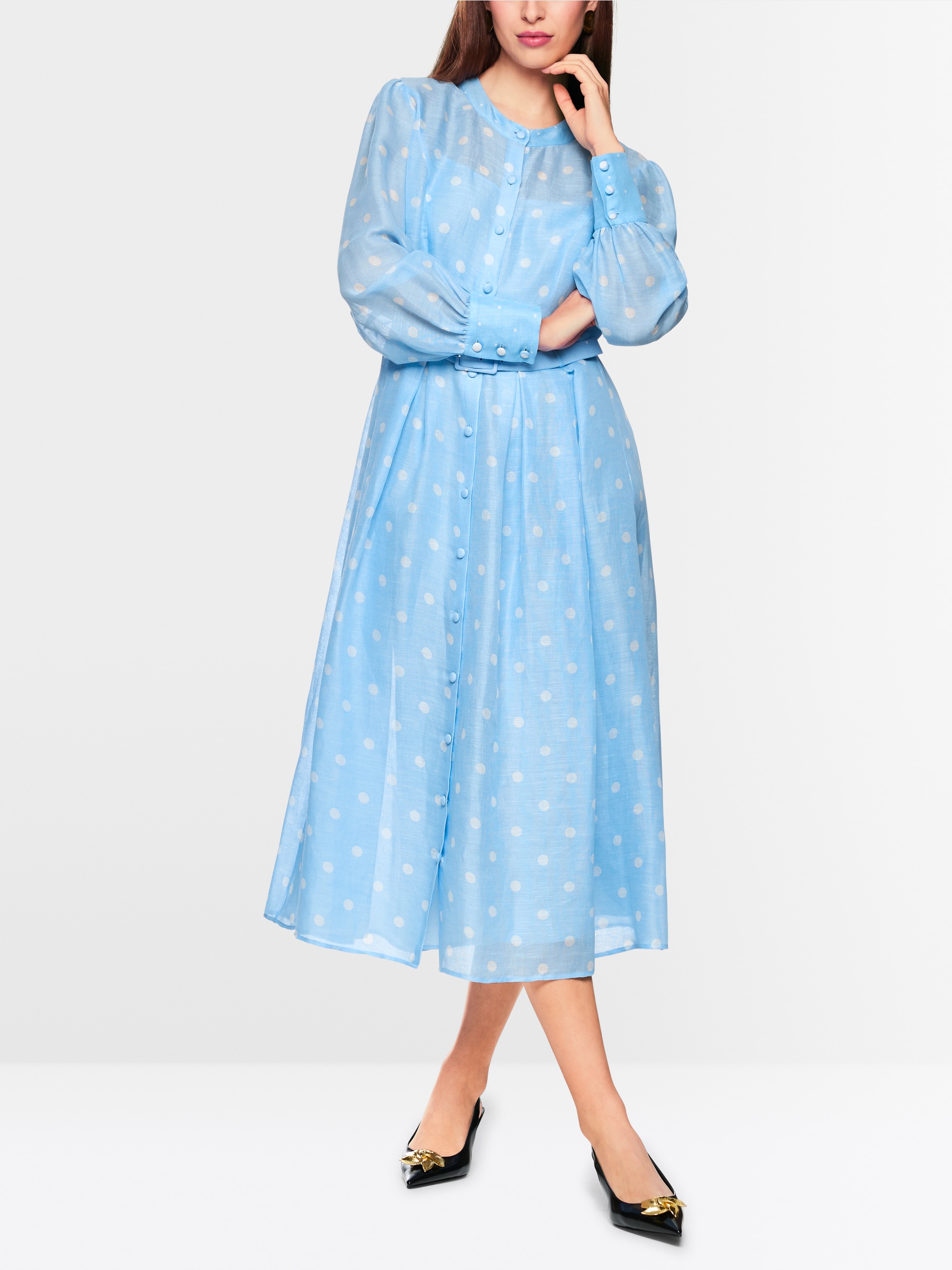 Marc-Cain Long silk and linen polka dot dress