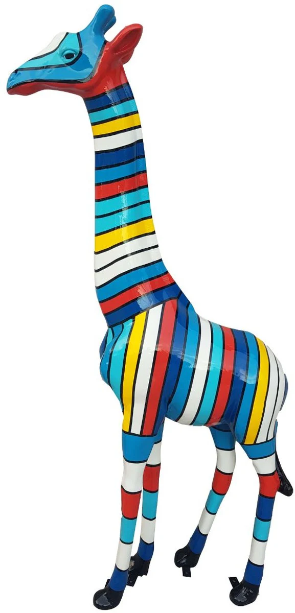Casa Padrino figura de decoración de diseño jirafa con rayas multicolor A. 205 cm - Figura decoracion enorme - Figura animal - Escultura decoracion jardin - Figura Jardin