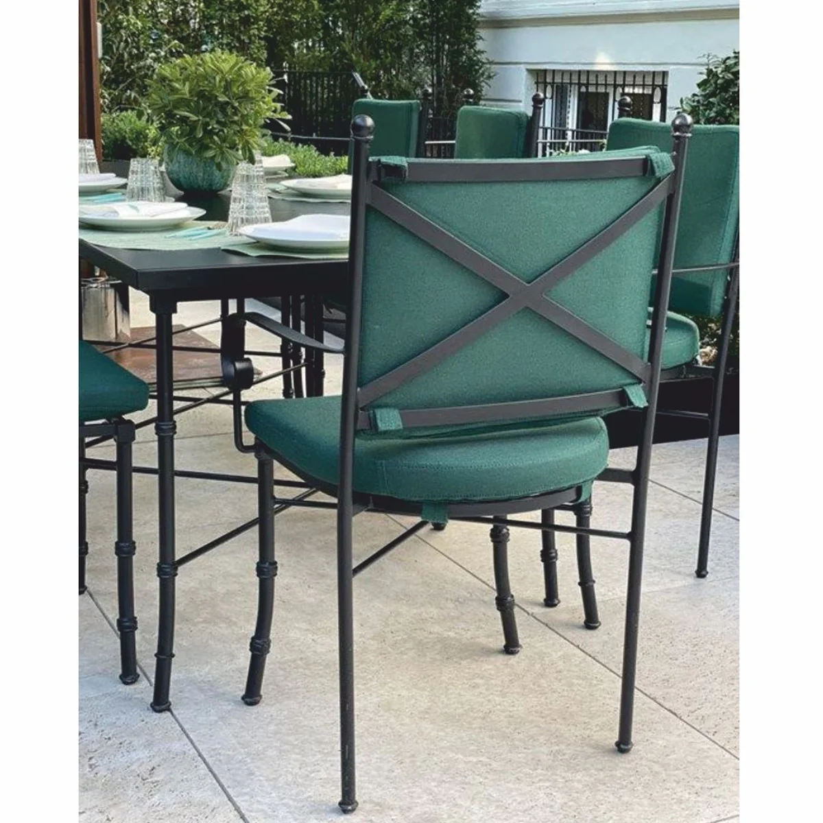 Casa Padrino silla de jard¨ªn Art Nouveau de lujo de hierro forjado negro / verde - Muebles para hotel y jard¨ªn