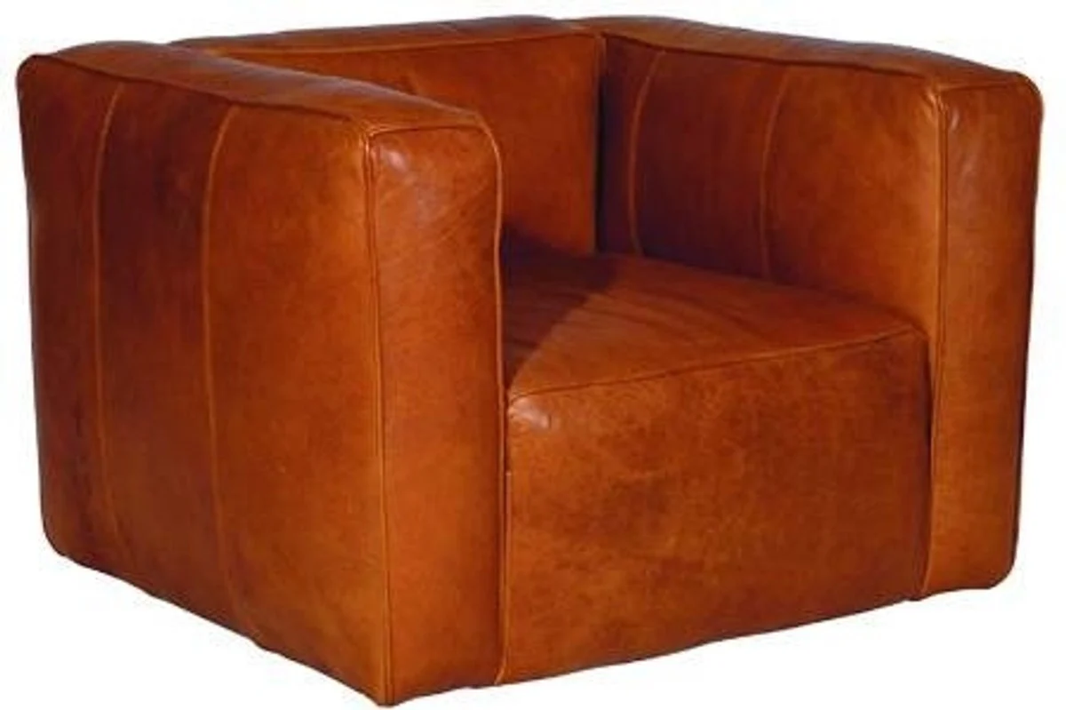 Casa Padrino genuine leather living room armchair light brown 124 x 110 x H. 67 cm - Luxury Living Room Furniture