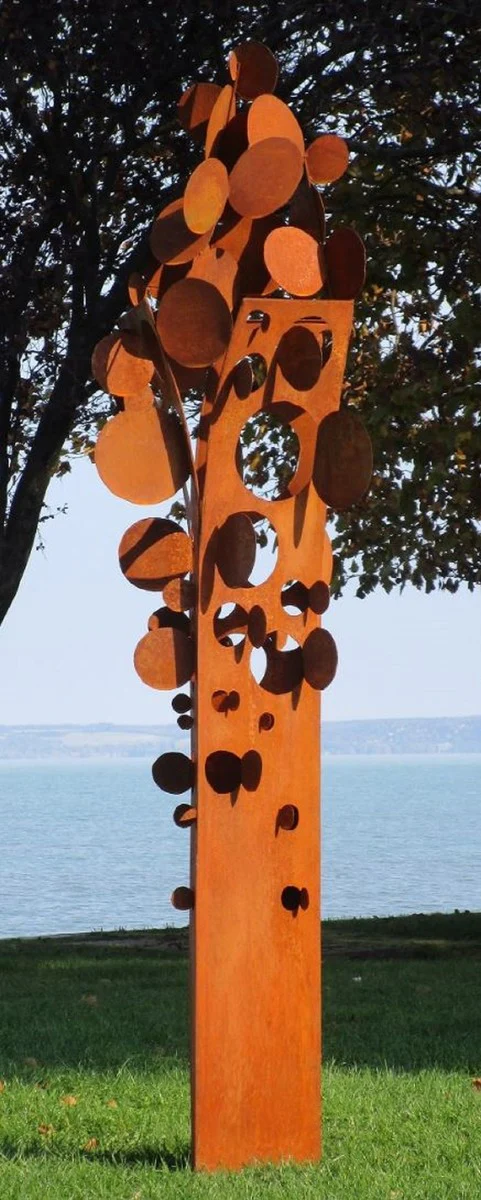 Casa Padrino escultura de jardín de acero de diseño Árbol de monedas óxido 75 x 70 x A. 260 cm - Decoración de jardín hecha a mano resistente a la intemperie