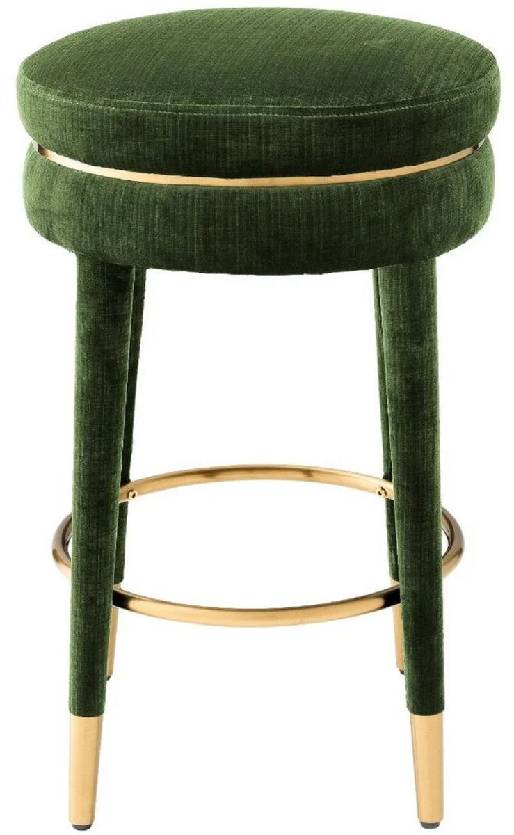 Casa Padrino taburete de bar de lujo verde oscuro / lat¨®n ? 41 x A. 68 cm - Taburete Redondo de Terciopelo - Muebles de Lujo