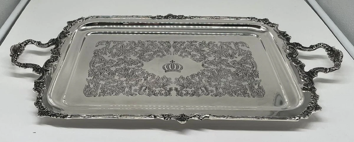 Pomp??s de Casa Padrino bandeja de servicio barroco de lujo corona plata 52 cm - dise?ada por Harald Gl??ckler