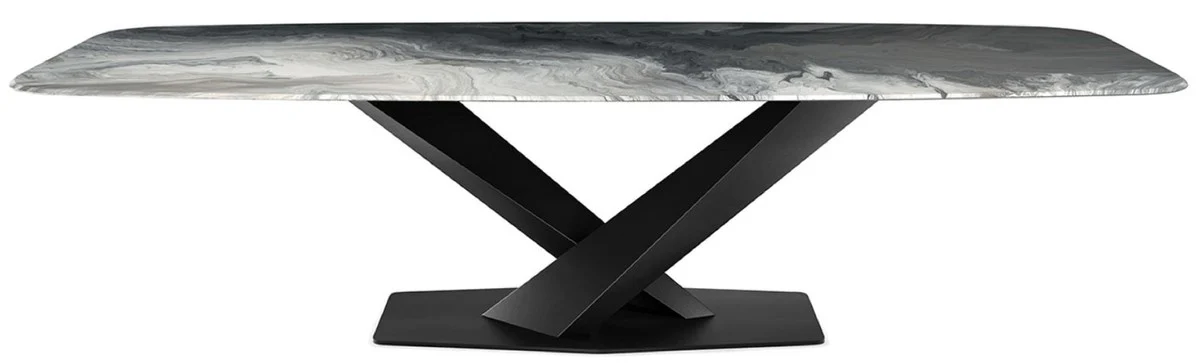 Casa Padrino mesa de comedor de lujo multicolor / negro 300 x 120 x A. 75 cm - Mesa de comedor moderna con tapa de vidrio - Muebles de comedor de lujo - Calidad de lujo - Hecho en Italia