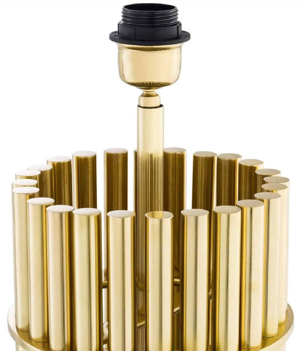 Casa Padrino lámpara de mesa de lujo latón / negro Ø 45 x A. 96,5 cm - Lámpara de escritorio moderna con pantalla redonda - Calidad de Lujo