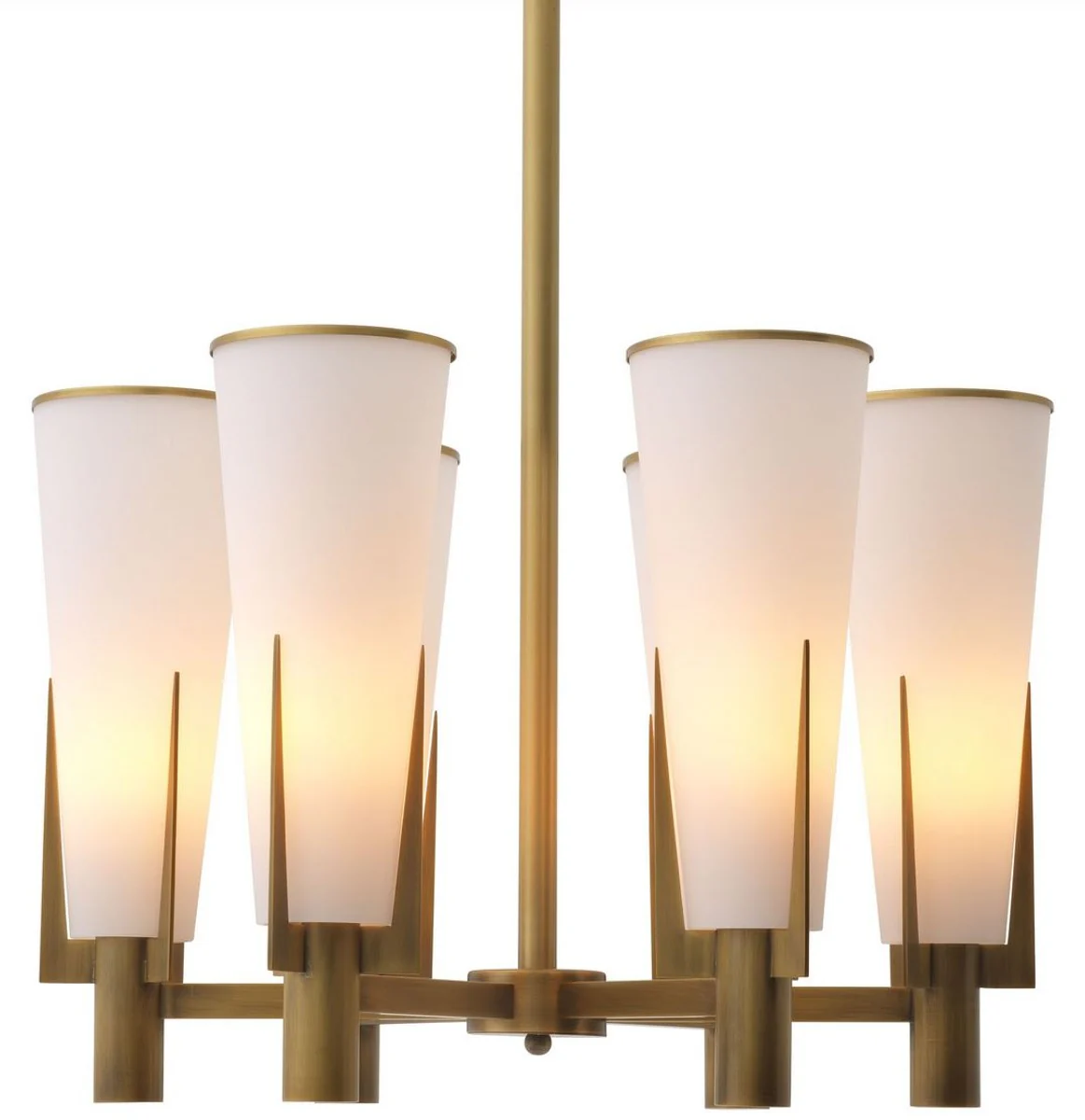 Casa Padrino lámpara de araña de lujo latón antiguo / blanco Ø 60 x A. 78 cm - Lámpara de araña moderna de metal con pantallas de vidrio - Colección de Lujo