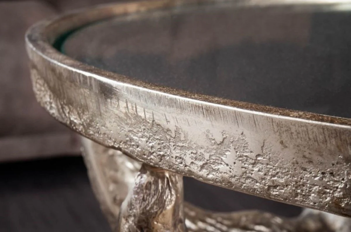 Casa Padrino mesa de centro de dise?o bronce antiguo ? 56 x A. 53 cm - Mesa de sal¨®n redonda con 3 cabezas de toro decorativas y placa de vidrio - Muebles de Sal¨®n