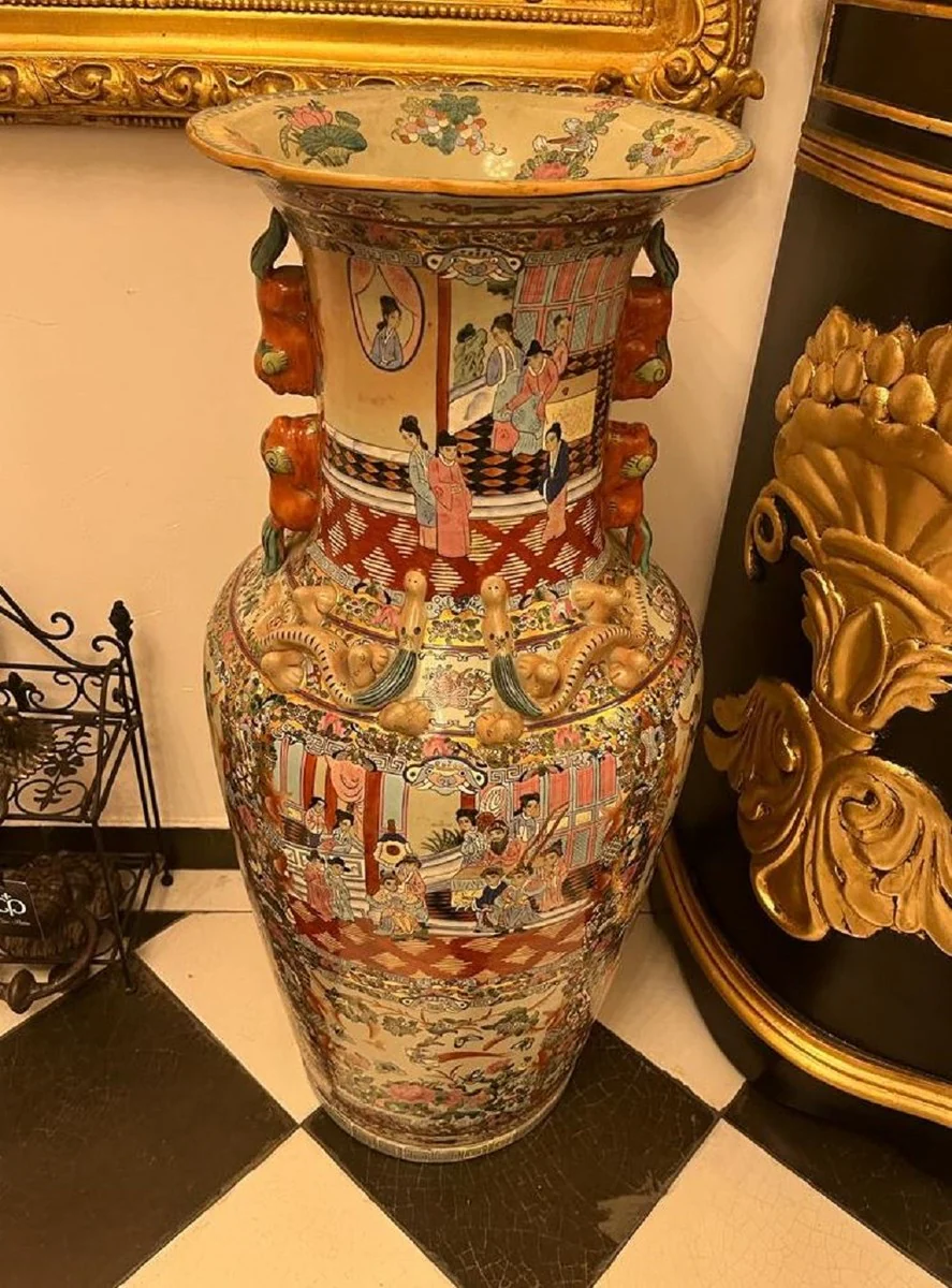 Casa Padrino Jarrón Decorativo Barroco de Lujo Multicolor Ø 33 x A. 92 cm - Jarrón Chino Antiguo de Porcelana - Accesorios Decorativos Barrocos de Lujo Chinos