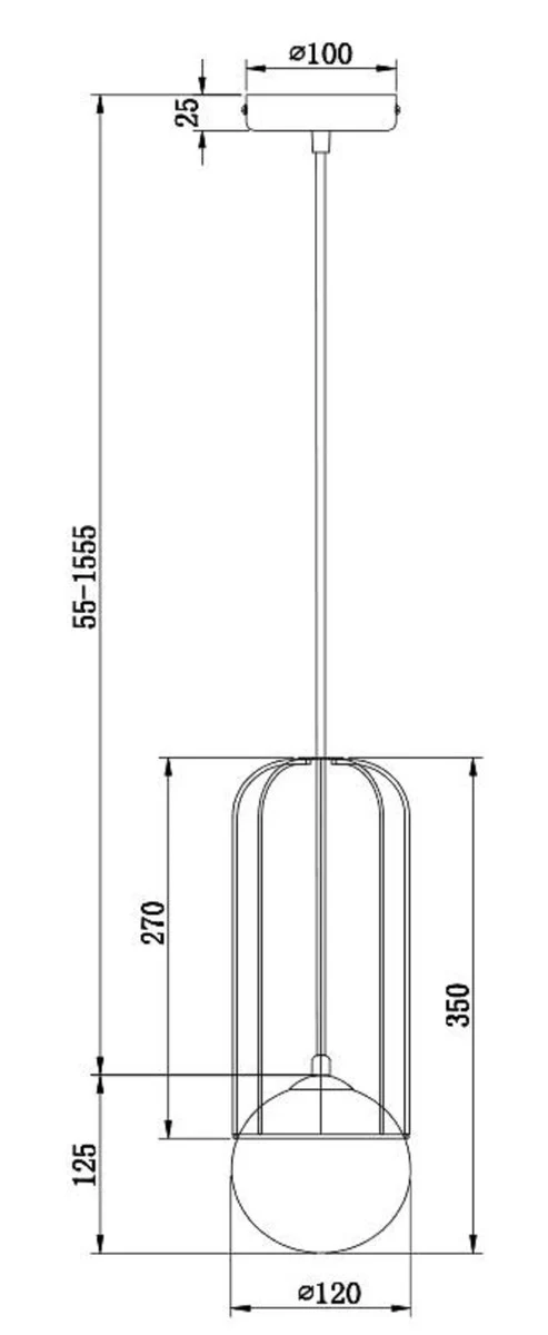 Casa Padrino Lámpara Colgante Oro / Blanco Ø 12 x H. 35 cm - Lámpara Colgante Ajustable en Altura con Pantalla Esférica de Vidrio Esmerilado