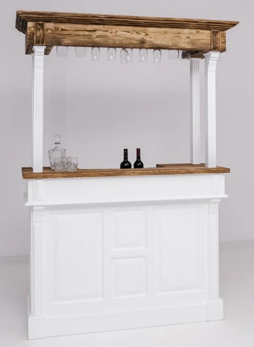 Casa Padrino barra de bar de estilo campestre blanco / marr¨®n 150 x 56 x A. 210 cm - Mesa de bar de madera maciza - Muebles de bar de madera maciza en estilo campestre
