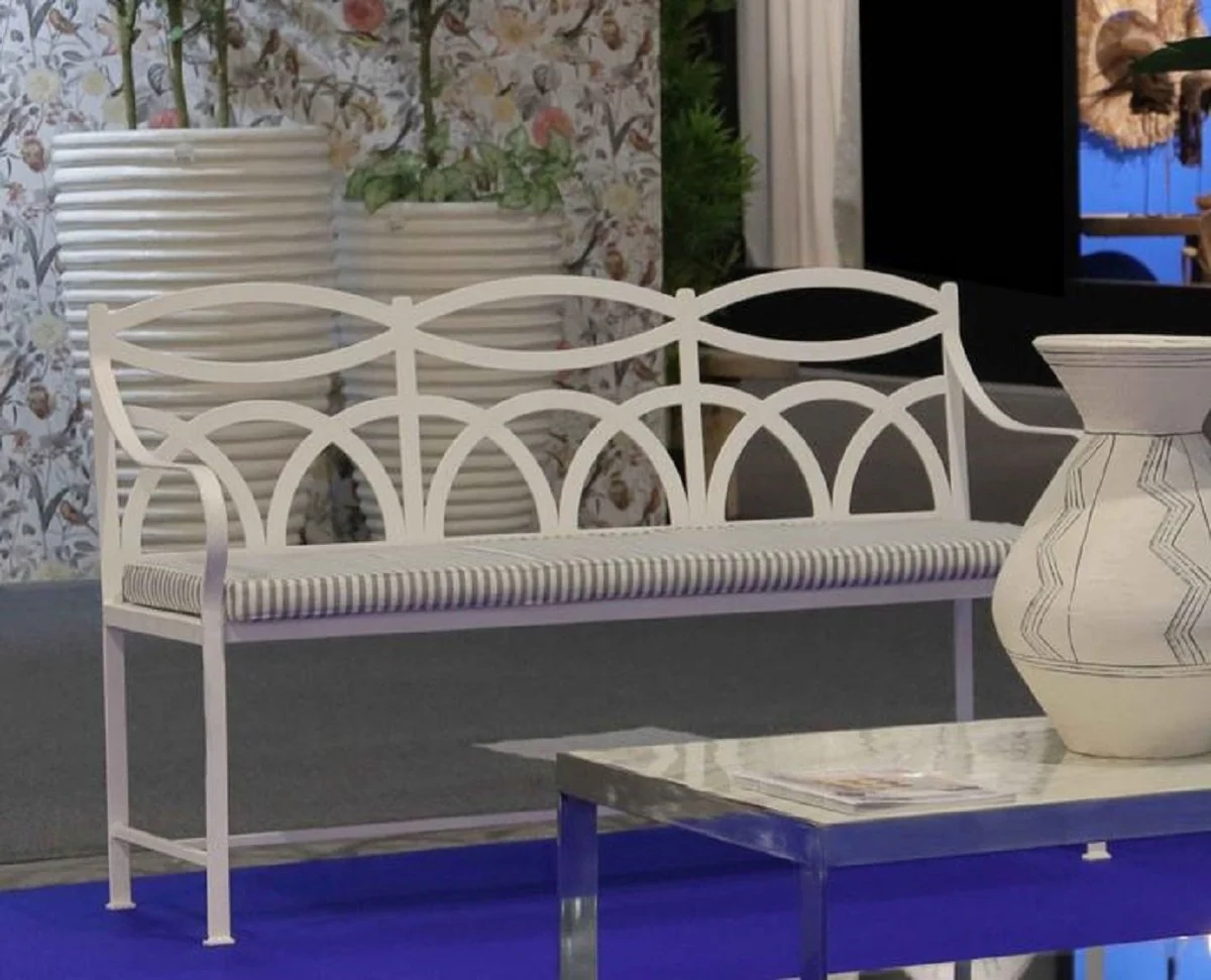 Casa Padrino banco de jard¨ªn Art Nouveau de lujo de hierro forjado blanco / gris 150 cm