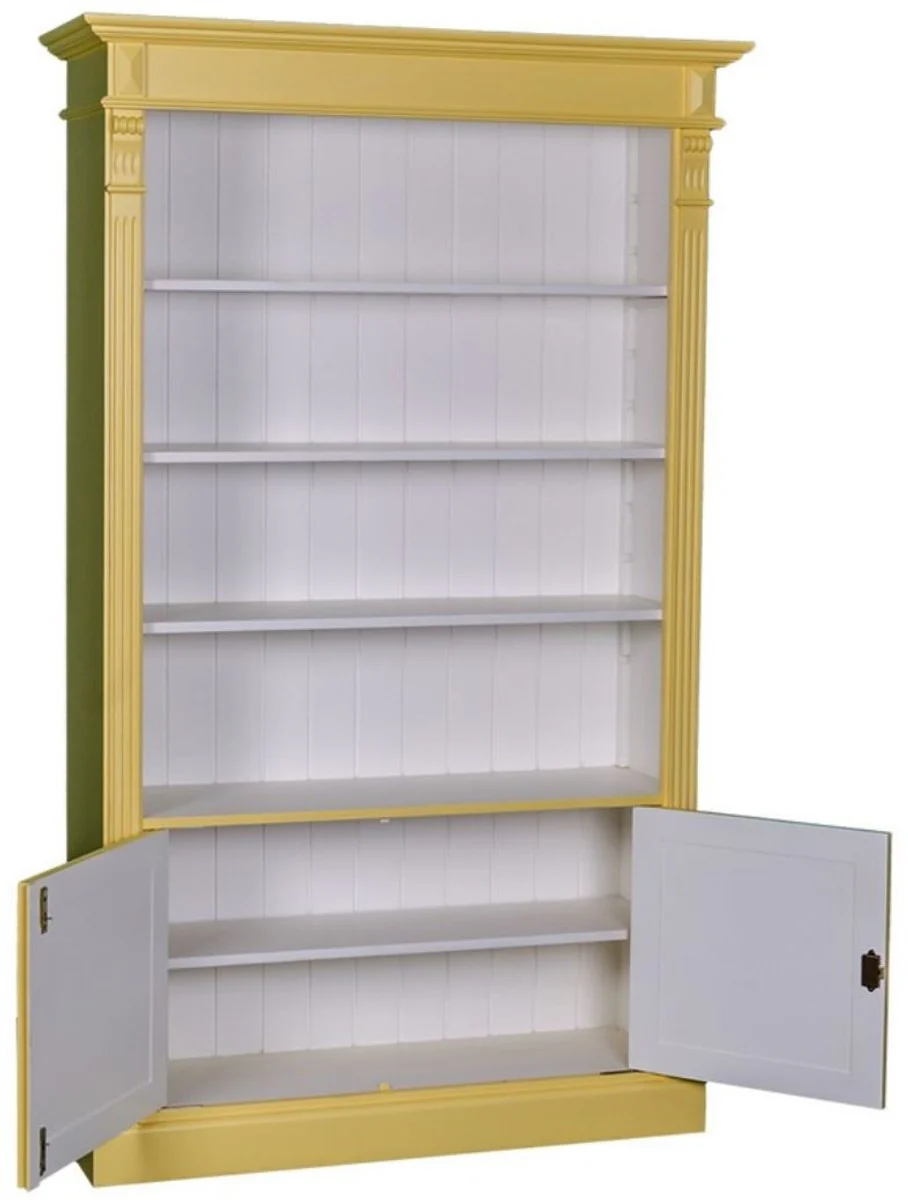 Casa Padrino country house style bookcase yellow / white 119 x 39 x H. 197 cm - Living Room Cabinet in Country House Style