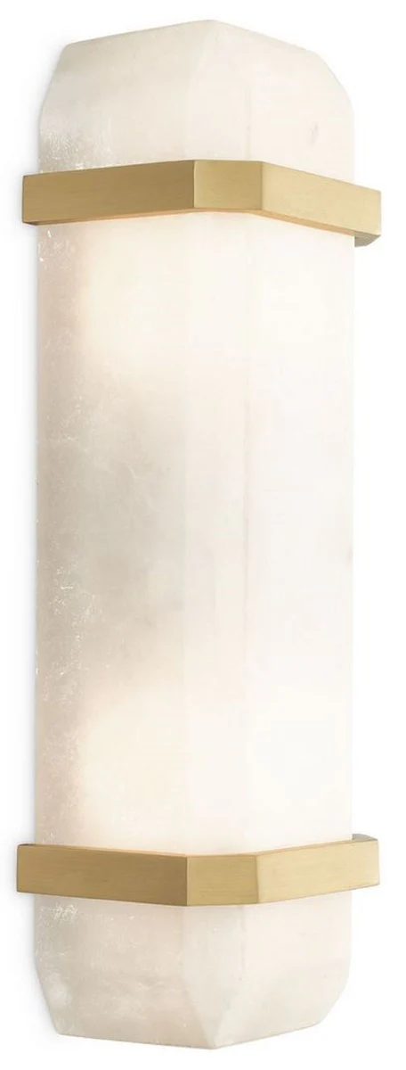 Casa Padrino lámpara de pared de lujo alabastro / latón antiguo 13 x 11 x A. 42 cm - Elegante lámpara de pared con pantalla de alabastro - Luces de Lujo