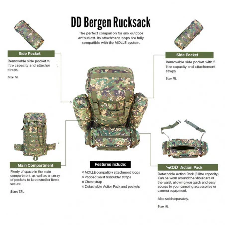 DD Hammocks Bergen Rucksack 55L MC multicamu - Mochila táctica de bushcraft