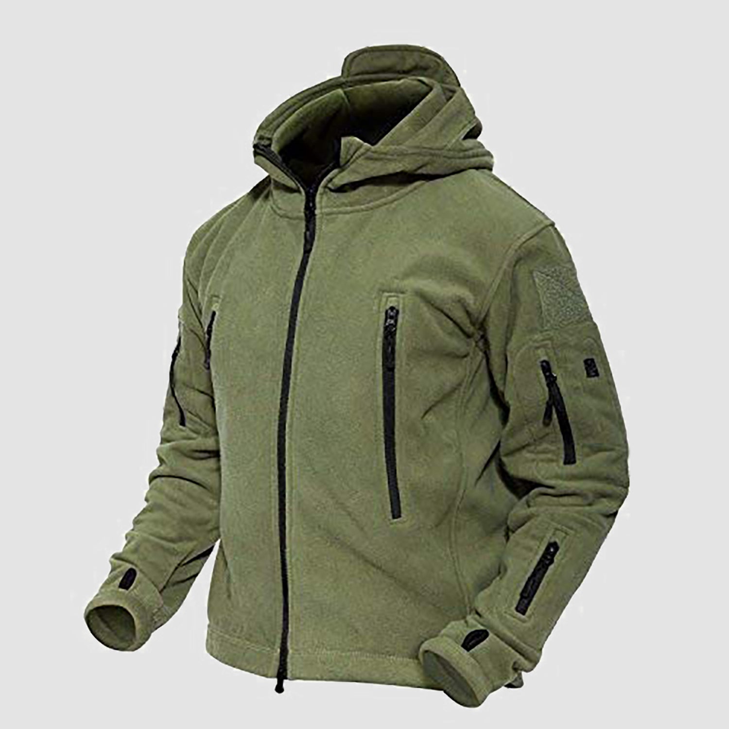 Men's Hoodie Fleece Jacket with 6 Zip-Pockets Warm Winter Jacket Military Tactical Jacket