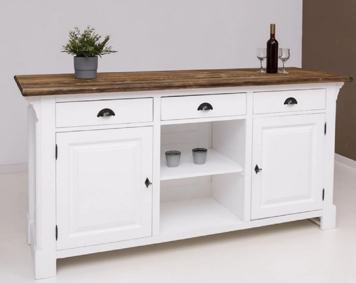 Casa Padrino barra de bar de estilo campestre blanco / marr¨®n oscuro 191 x 68 x A. 95 cm - Mesa de bar de madera maciza - Muebles de bar de madera maciza en estilo campestre