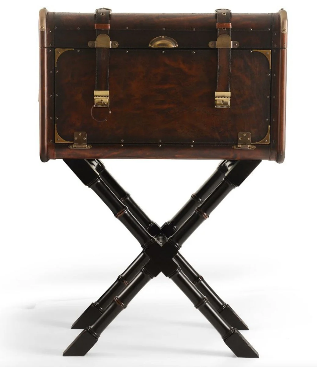 Casa Padrino minibar de cuero de lujo con aspecto de maleta marron oscuro / negro / lat¨®n 45,5 x 45,5 x A. 73 cm - Minibar de cuero genuino - Muebles de cuero genuino - Muebles de lujo