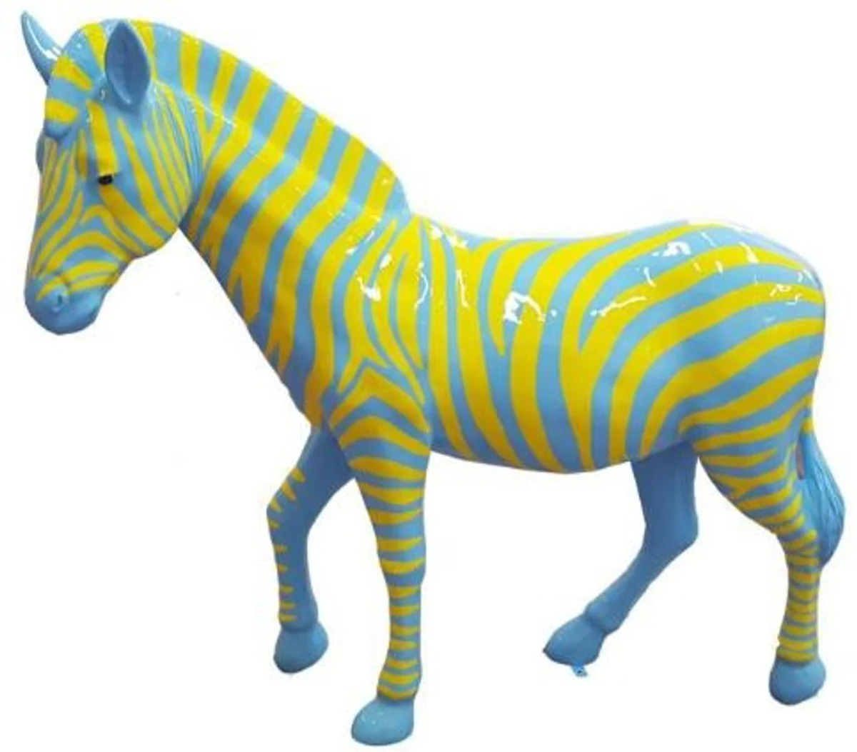 Casa Padrino decoración de diseño caballo cebra azul claro / amarillo 191 x A. 167 cm - Figura decoracion enorme - Figura animal de tamaño natural - Escultura Decoracion Jardin