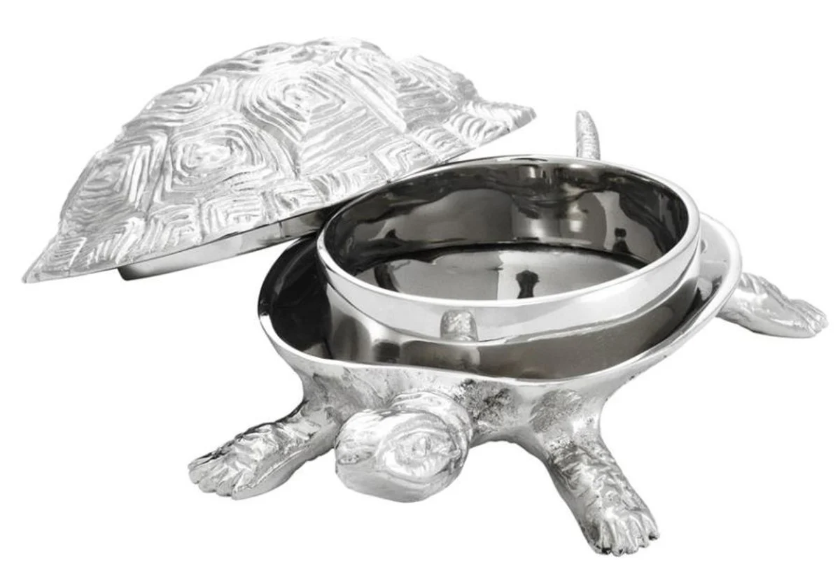 Caja de lujo Casa Padrino con la tortuga tapa de latón niquelado 19,5 x 10,5 x 6,5 cm H. - Decoración de lujo