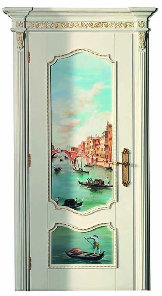 Casa Padrino puerta de apartamento barroco de lujo blanco / multicolor / oro 126 cm - Hecho en Italia