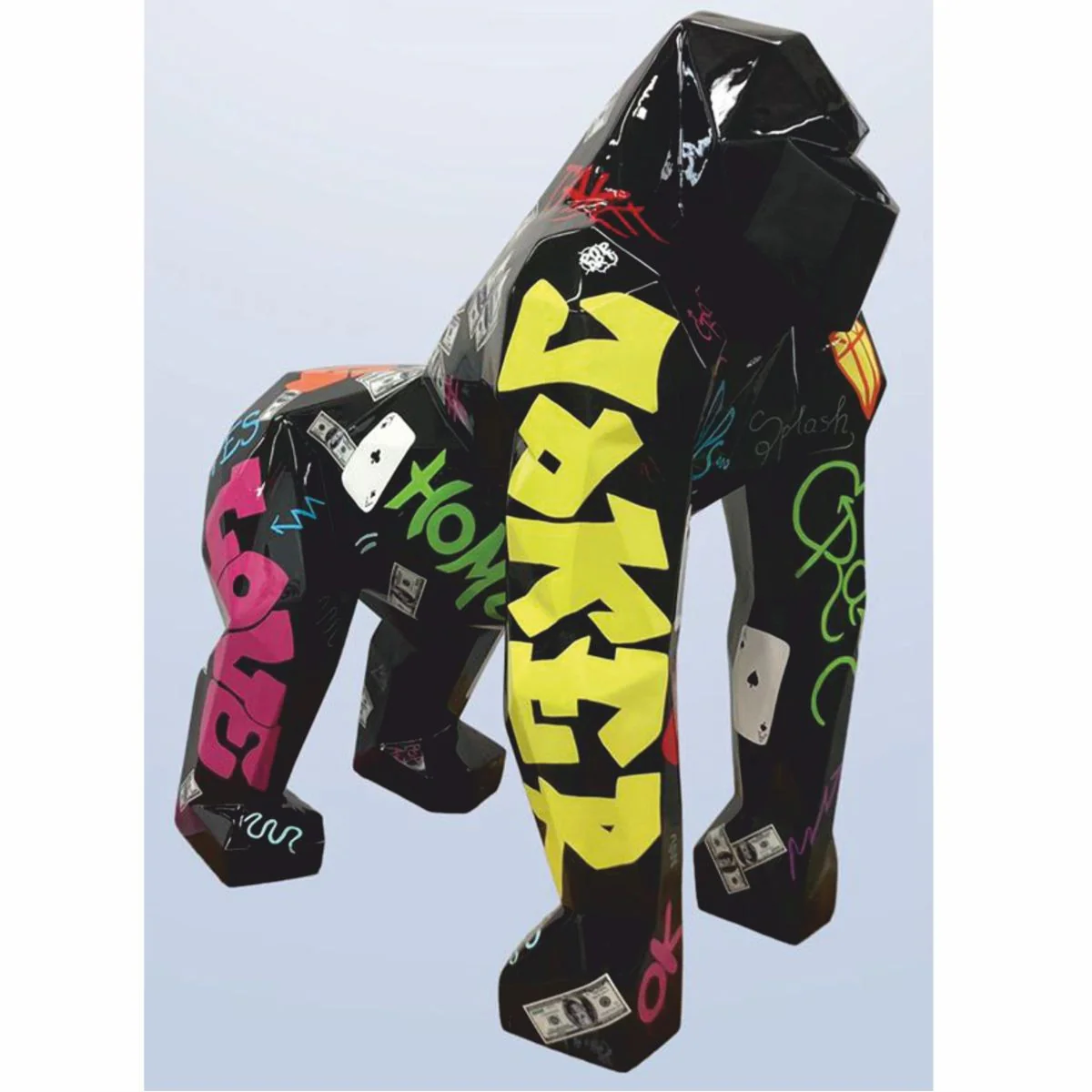 Casa Padrino escultura decorativa XXL mono gorila negro / colorido 111 x 77 x A. 131 cm