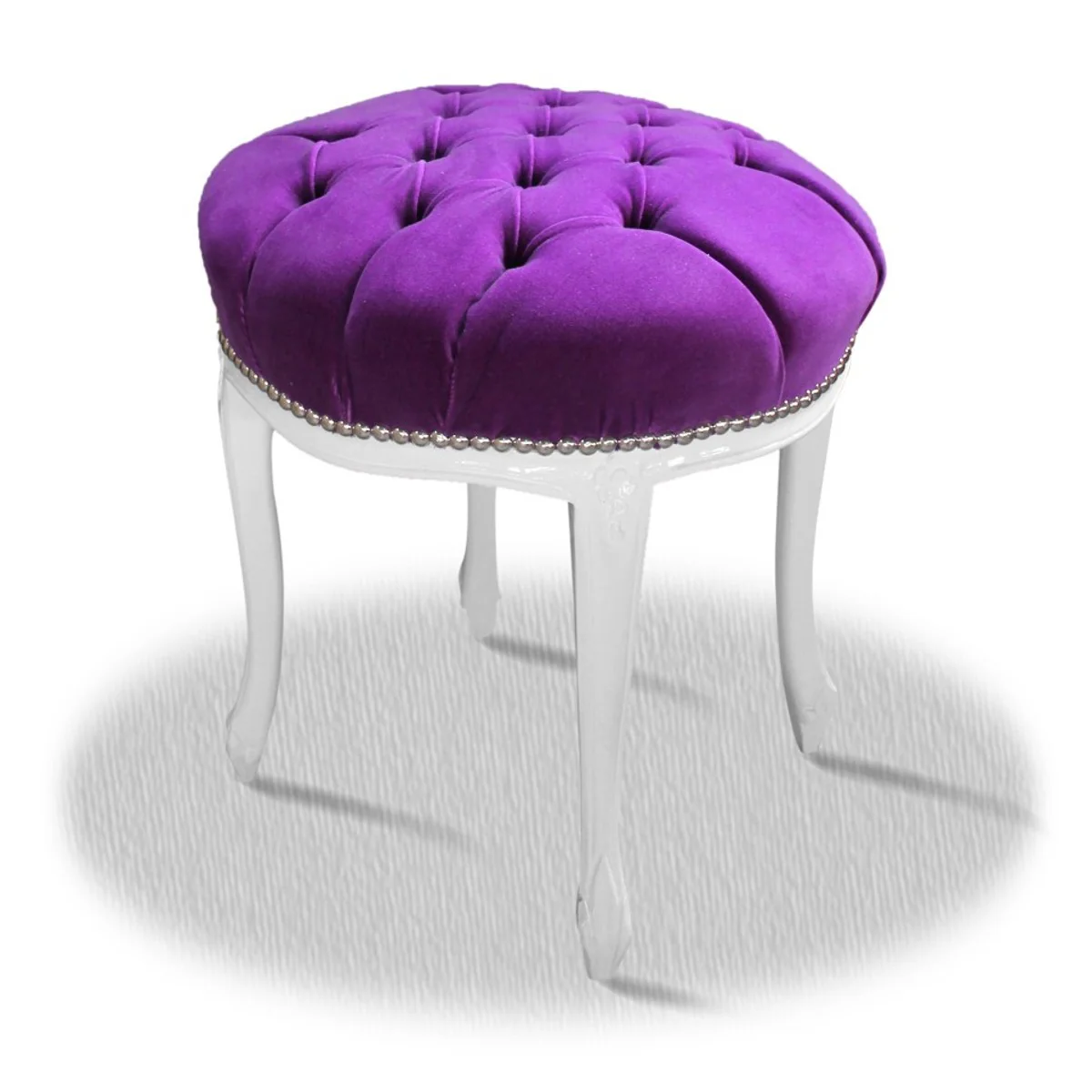 Casa Padrino barroco Foot Stool Blanco P¨²rpura Plata - taburete redondo barroco
