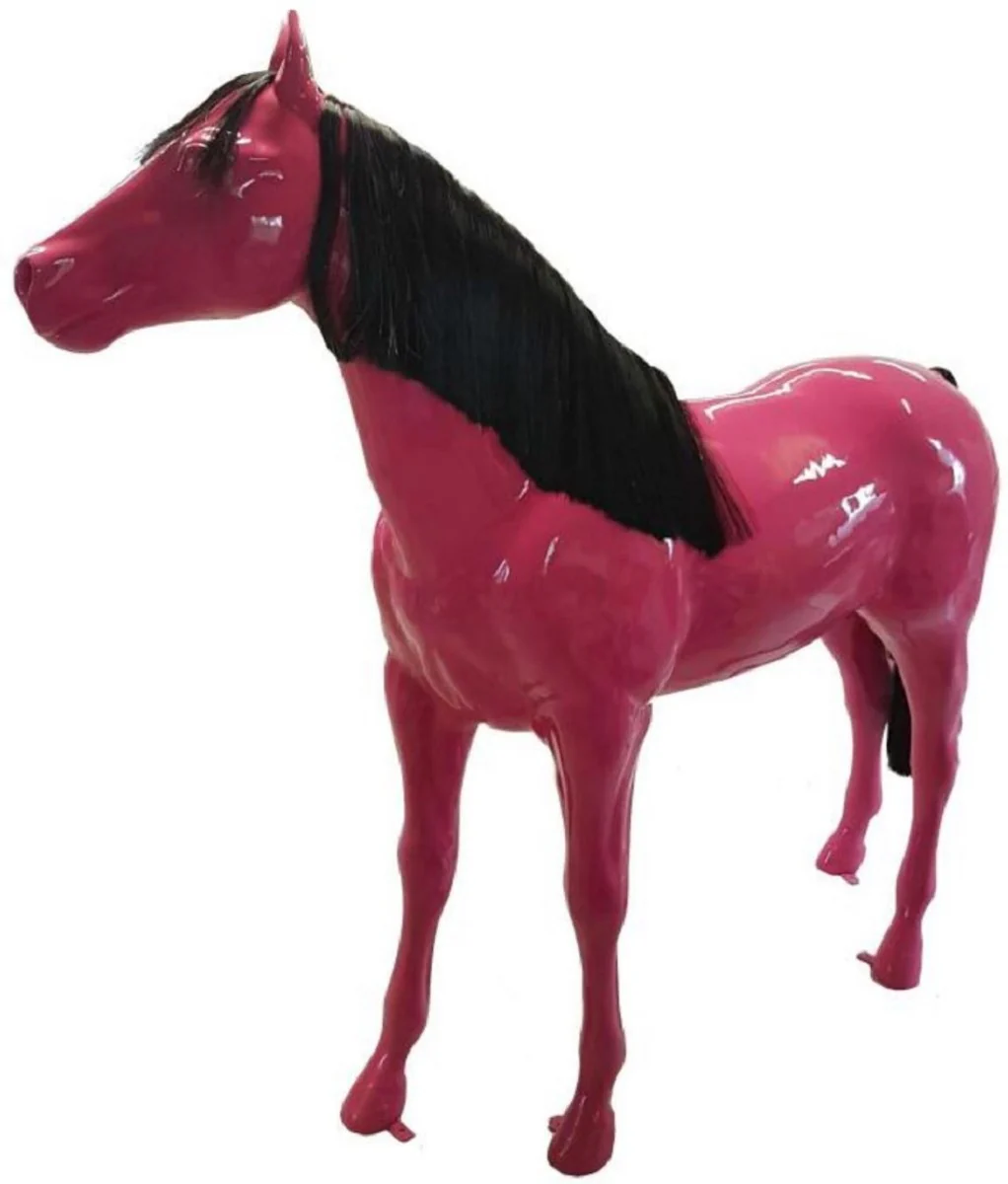 Casa Padrino escultura decorativa de lujo caballo rosa / negro 240 x A. 200 cm - Escultura de jardín enorme - Escultura de tamaño natural - Escultura decorativa XXL - Figura decorativa XXL