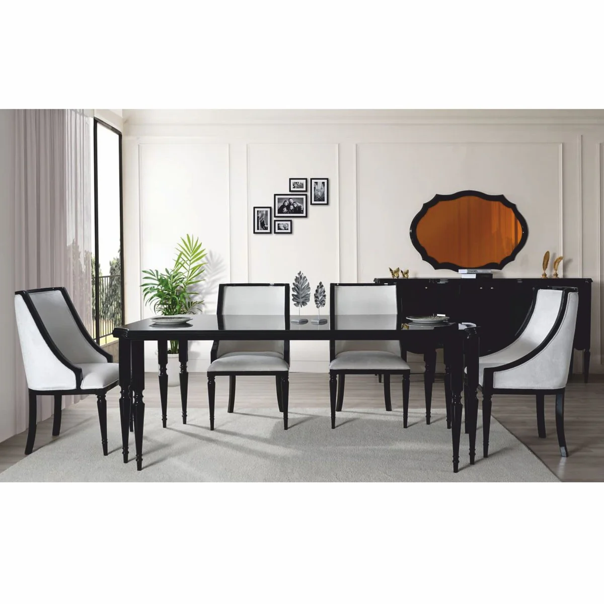 Casa Padrino Aparador Barroco de Lujo con Espejo Negro 215 cm - Muebles Barrocos