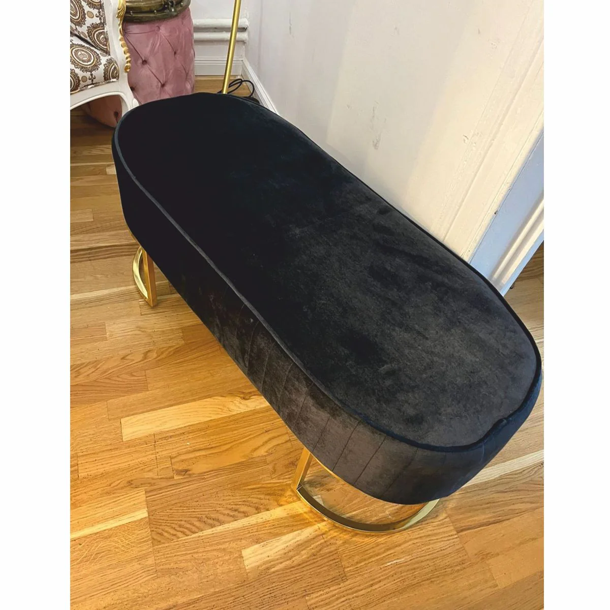 Casa Padrino banco de lujo negro / oro 120 cm - Muebles de lujo