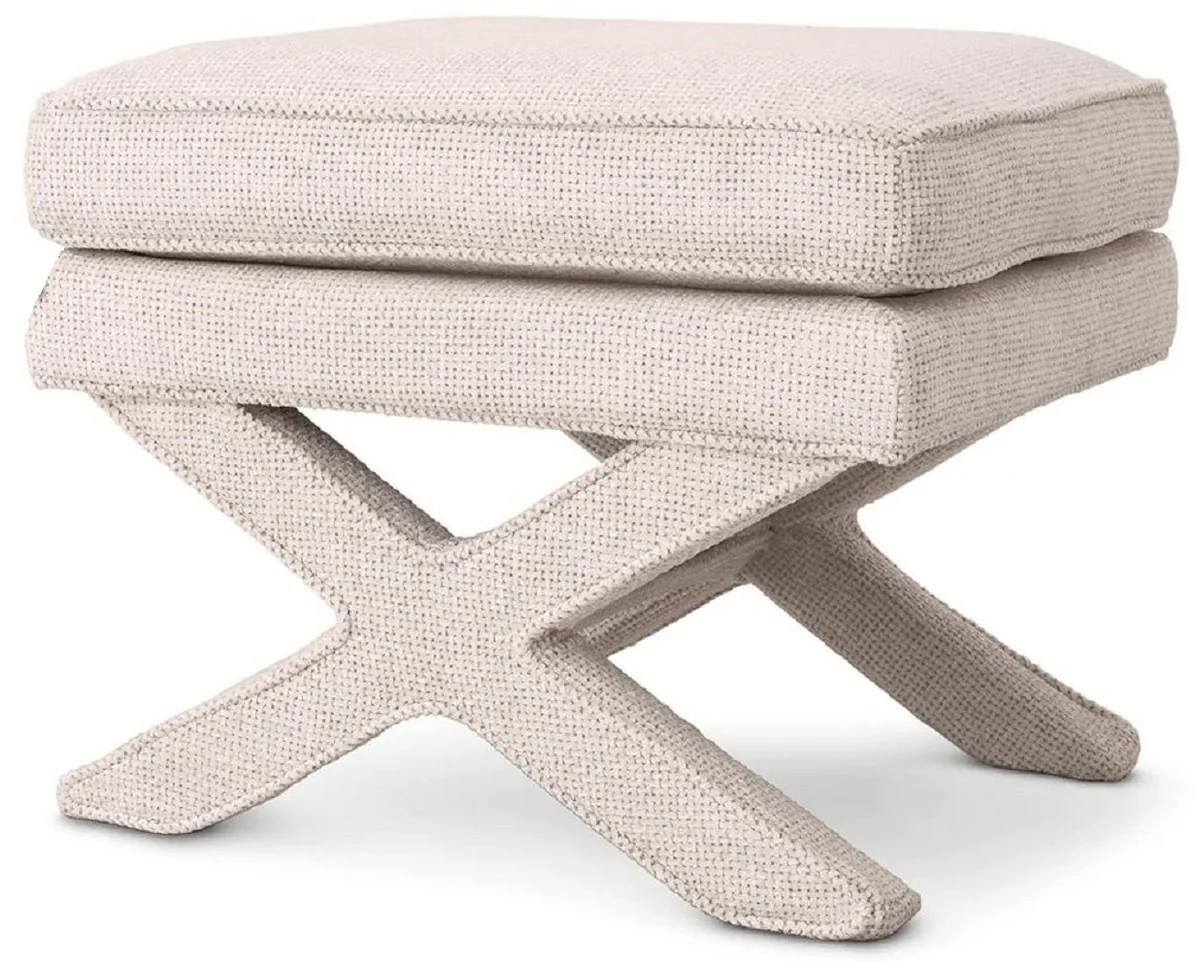 Casa Padrino taburete de lujo crema blanco - Taburete rectangular - Taburete cruzado - Muebles de lujo