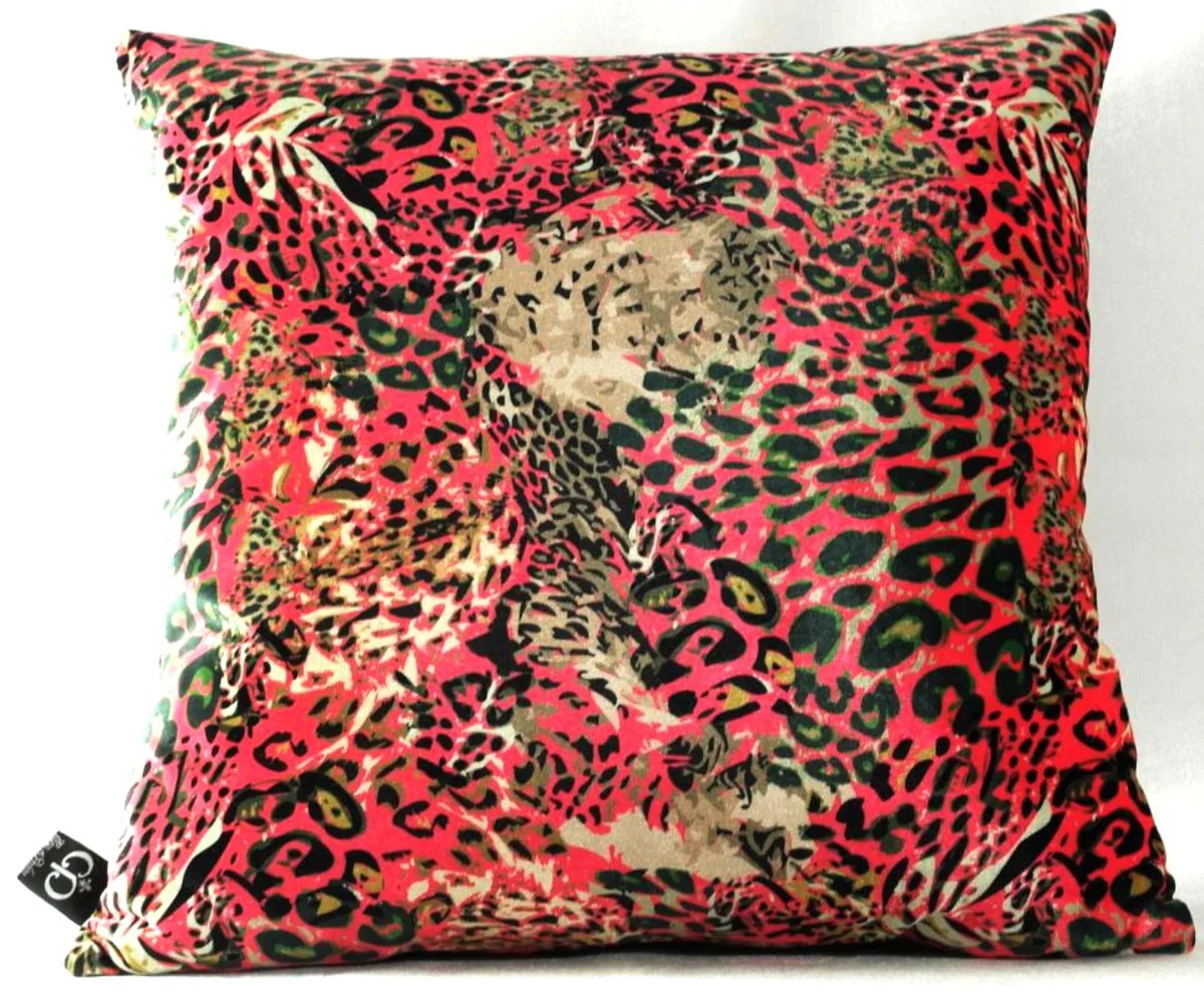 Casa Padrino Almohada Decorativo de la Sala de Estar de Lujo Kansas Leo Multicolor 45 x 45 cm - Tejido de Terciopelo M¨¢s Fino - Colecci¨®n de Lujo